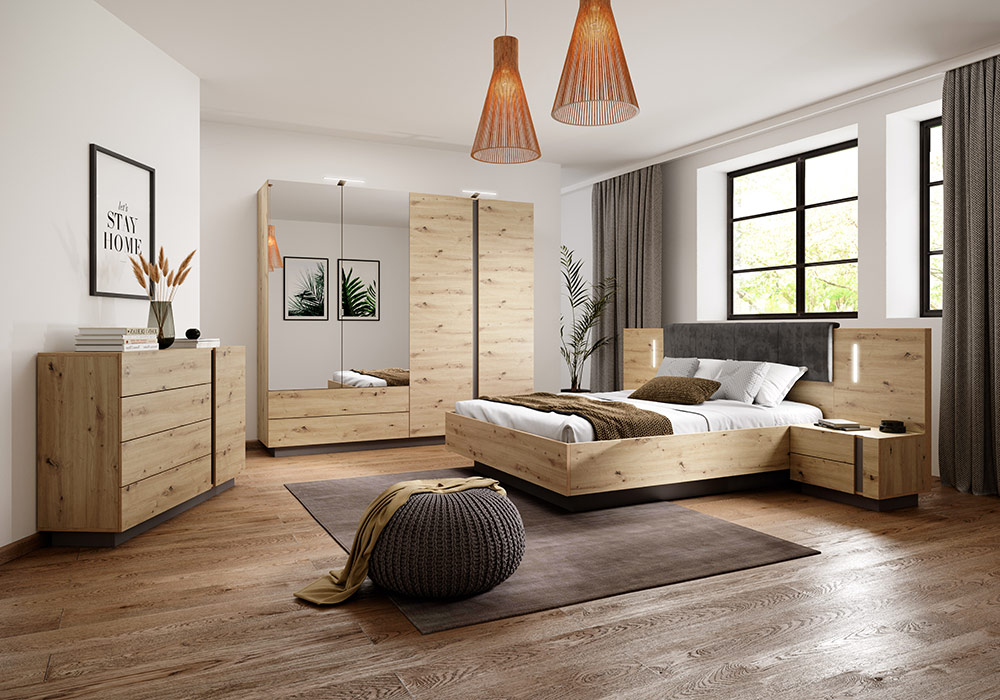 Armoire 4 Portes avec 2 Tiroirs sans LED (Collection Arco Artisan Graphite) - Image 3
